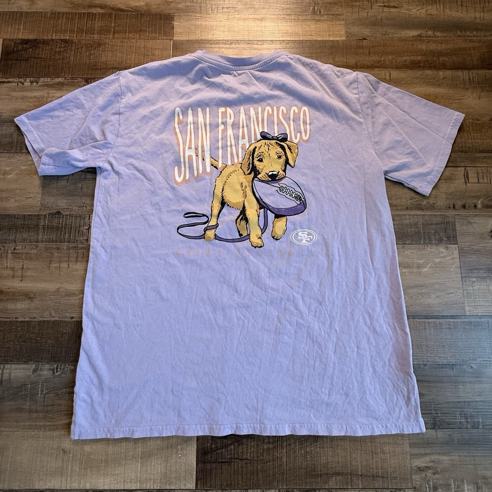 NFL Team Apparel San Francisco 49ers Football Dog Women's Graphic T-Shirt‎ Sz L